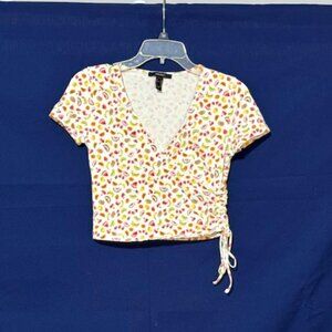 Forever 21 Fruit Salad Faux Wrap Shirt, Size S
